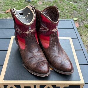Ariat Brown Leather Ankle Boots with Red Accents